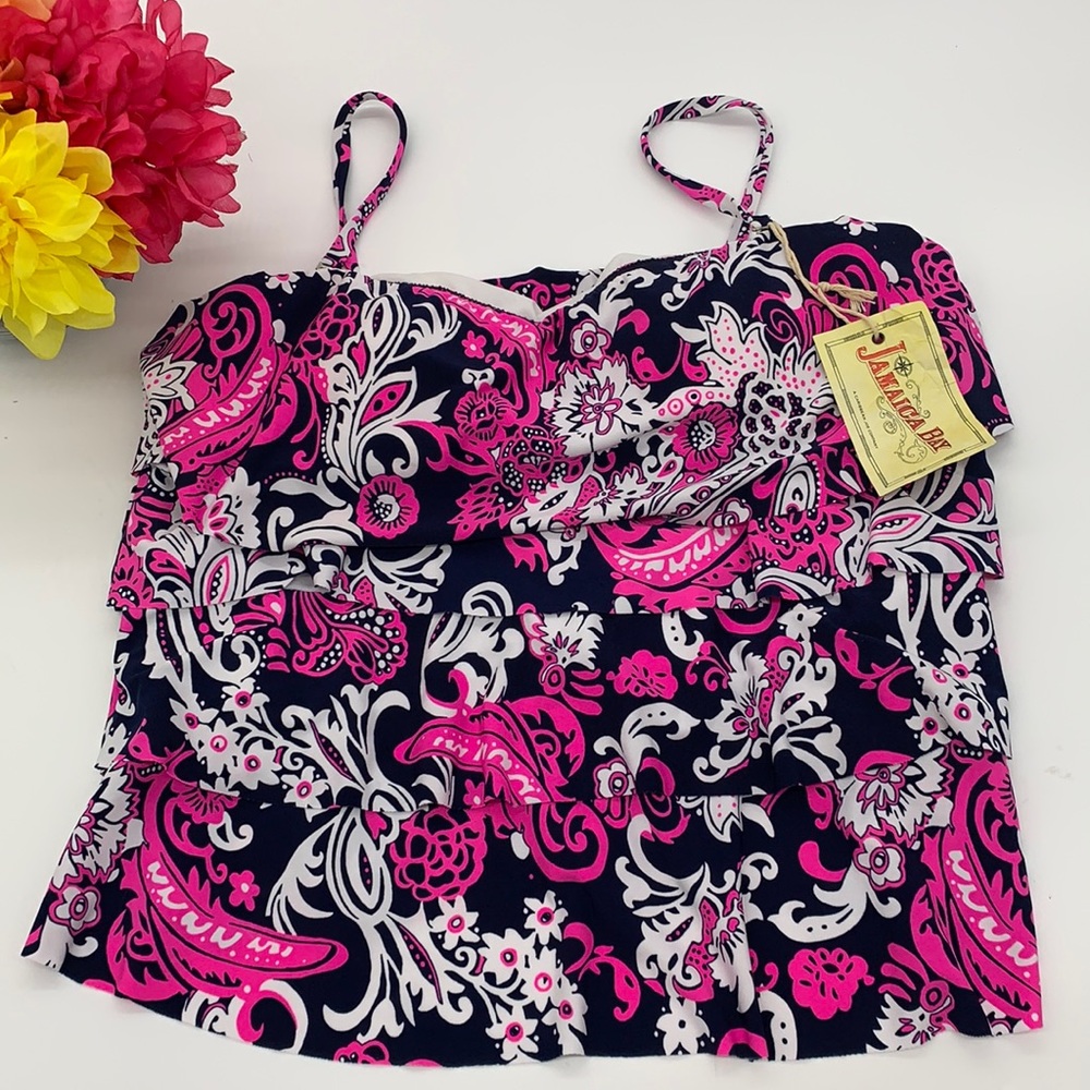 Jamaica Bay NWT pink blue Tiered Swimsuit Top 12